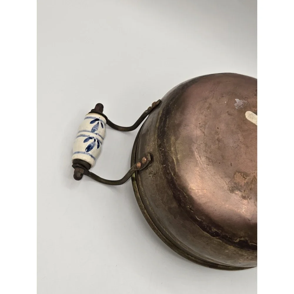 Holland Copper Bowl Pan Ceramic Handles Rustic Farmhouse‎ Serving Dish 10.5